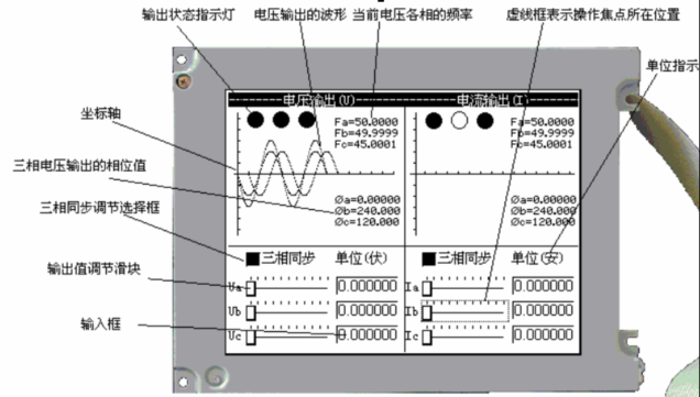 三相程控精密测试电源电压电流界面示图
