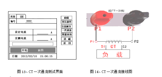 互感器多功能测试仪CT一次通流测试界面及接线图