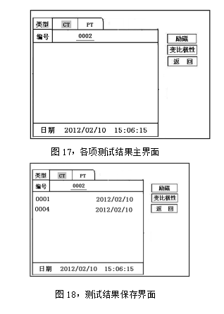 互感器伏安特性综合测试仪各项测试结果主界面及保存界面